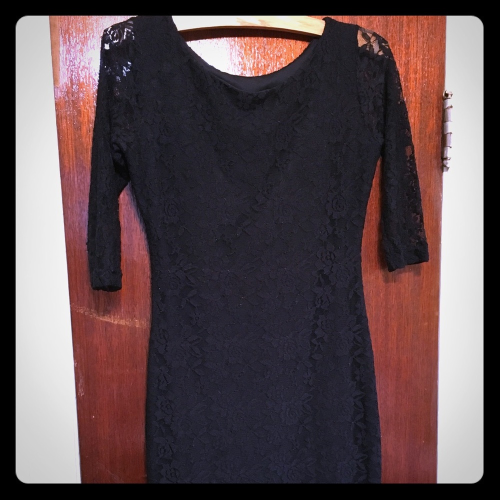 Black stretch lace dress.